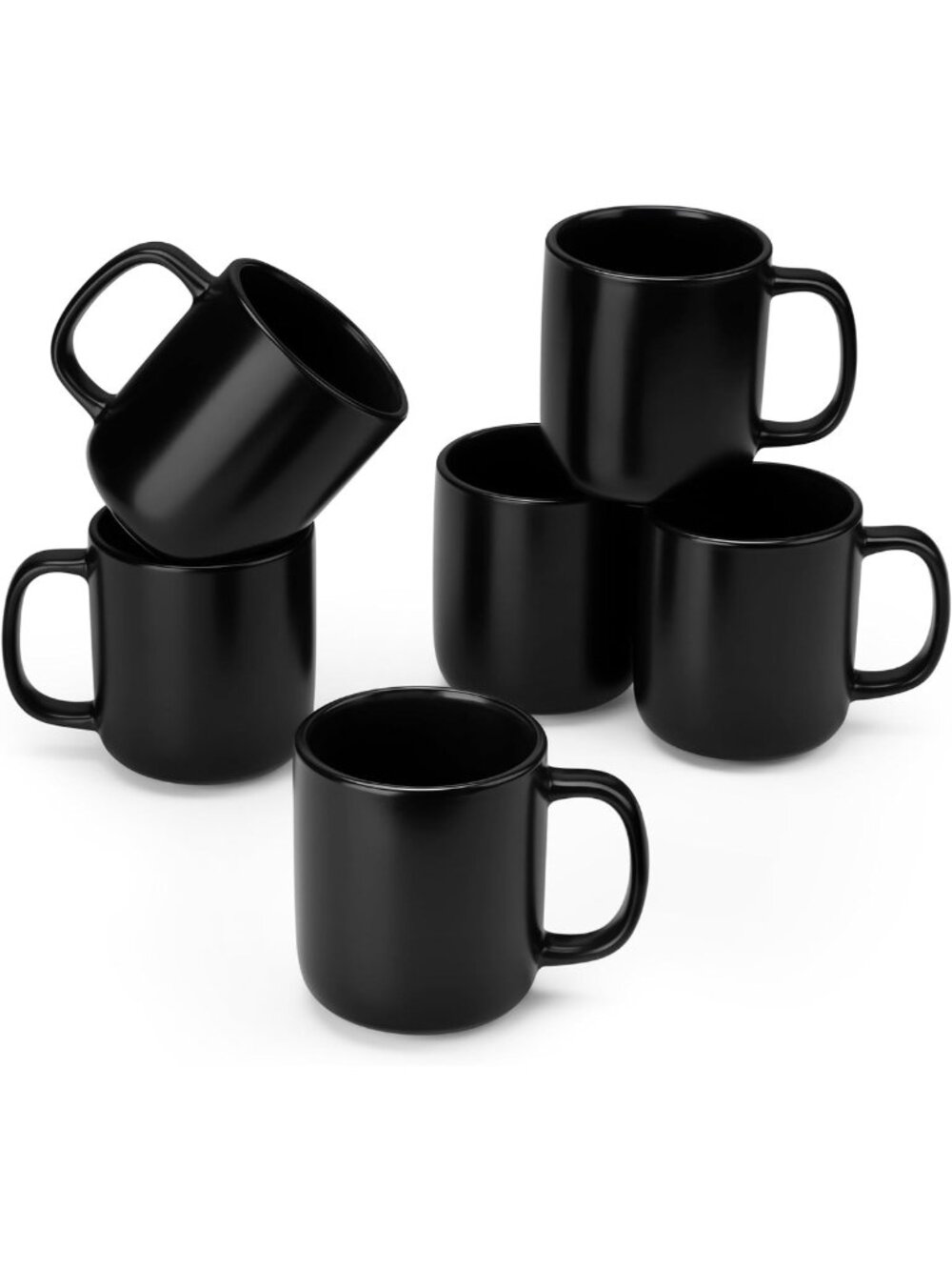 Set of 6 Matte Black Stoneware Coffee Mugs - 16 oz Ceramic Cups for Hot & Cold